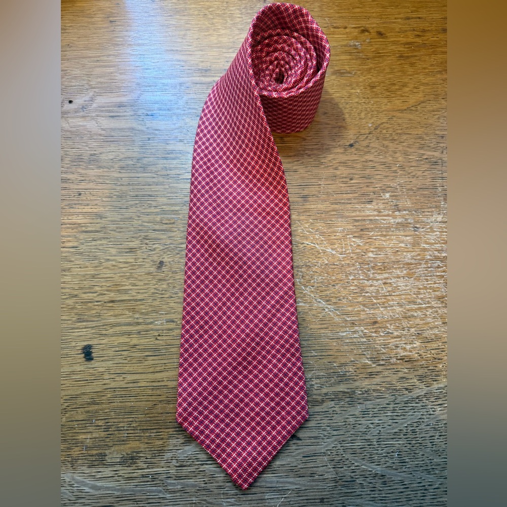 Brooks Brothers Red Blue Beige Small Square Plaid Pattern Pure Silk Neck‎ Tie